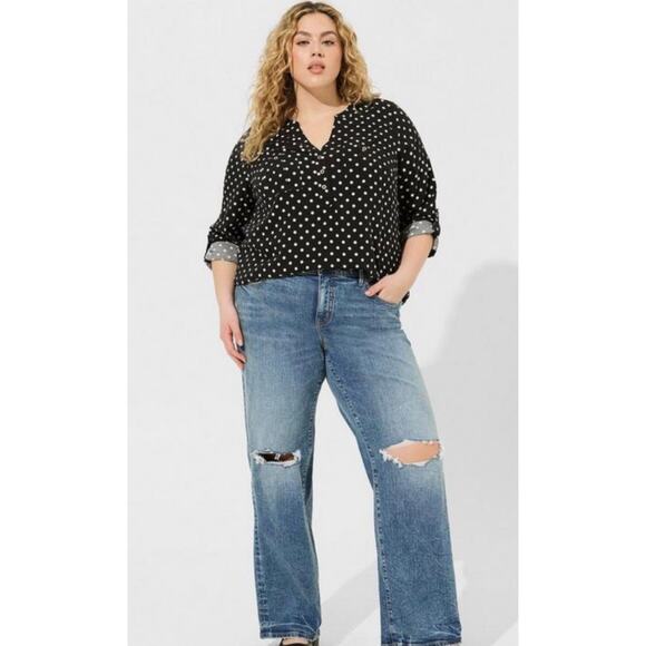 TORRID Women’s Harper Challis Long Sleeve Blouse, Deep Black, White Dots Size 3X - Picture 6 of 16